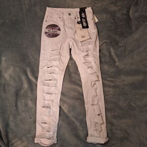 VIP JEANS White Distress Women 7/8 NWT Fashion Coll. Sculpt Stretch Destruction
